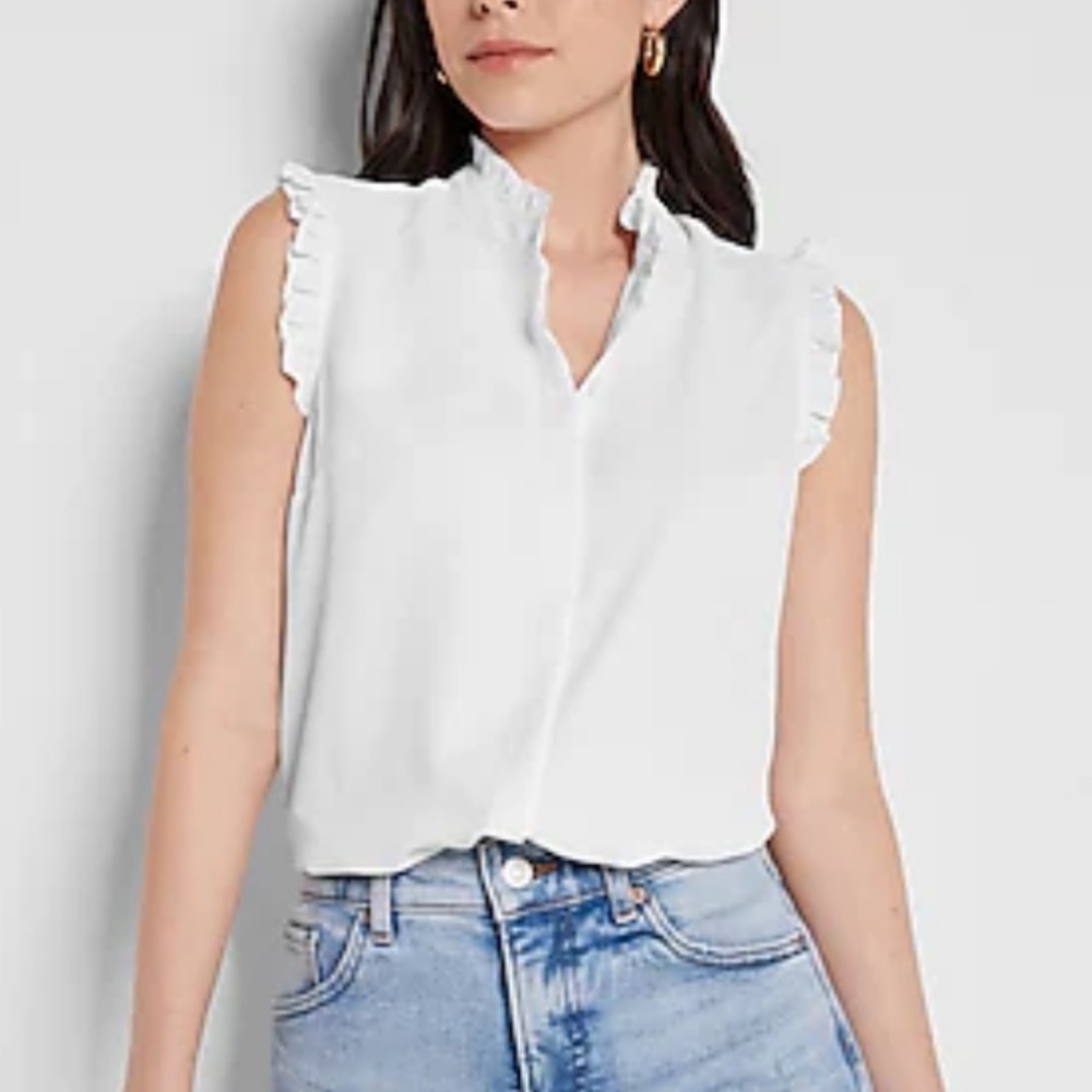 RUFFLE TRIM SLEEVELESS PORTOFINO SHIRT